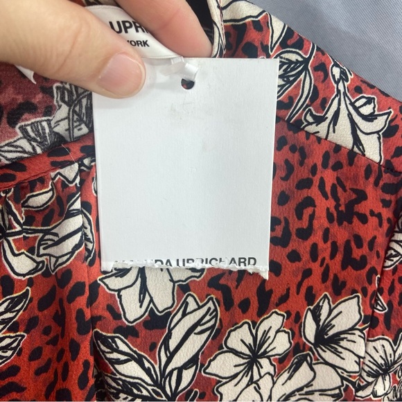 Amanda Uprichard Samira Floral Leopard Keyhole Blouse Orange Size Medium - Picture 7 of 10